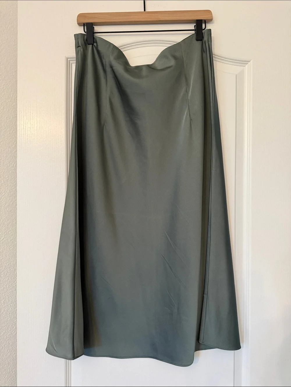 J. Crew Gwyneth Satin Midi Skirt in Sage